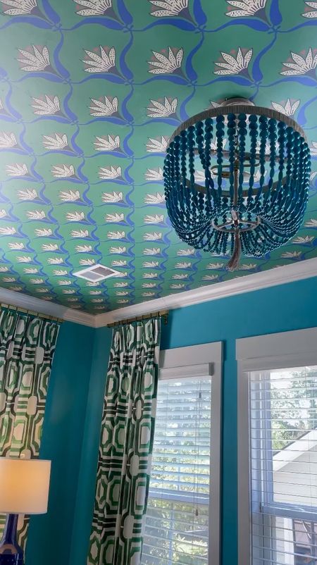 Colorful home decor including wallpaper on the ceiling!

#LTKHome
