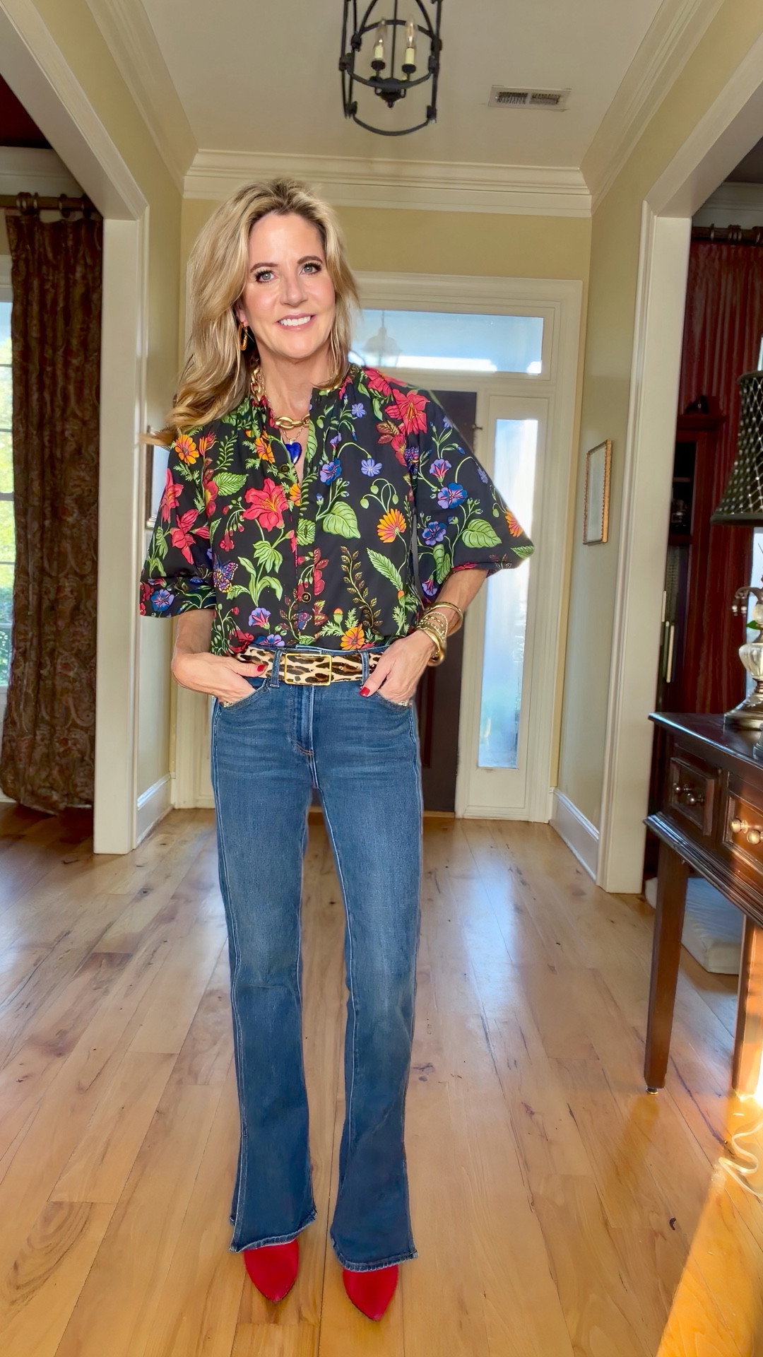 The most beautiful blouse…with an edge. 
I’m in XS in the blouse & belt, and 25 in the jeans.

#LTKStyleTip #LTKOver40 #LTKSeasonal