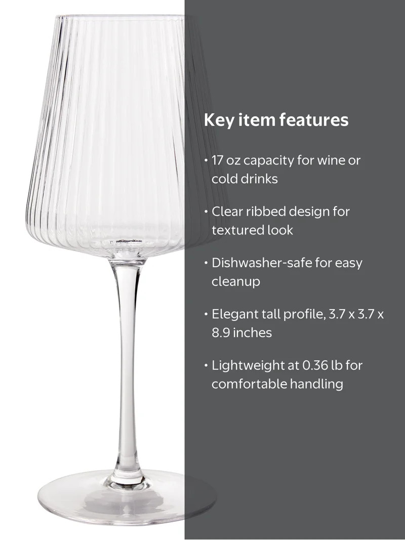 Better Homes & Gardens 17 oz Ribbed Wine Glass, Clear | Walmart (US)
