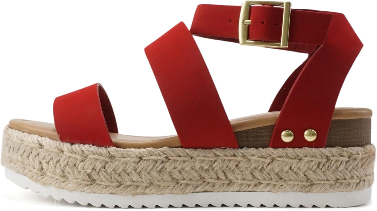 Soda Bryce Espadrille Wedge Sandal with Open Toe Buckle and Ankle Strap | Amazon (US)