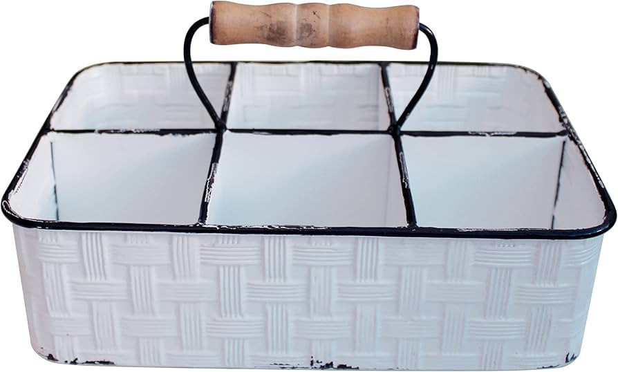 CVHOMEDECO. Rustic Distressed Metal Table Caddy, Bottles holder, Tabletop Organizer, Enamel Finis... | Amazon (US)