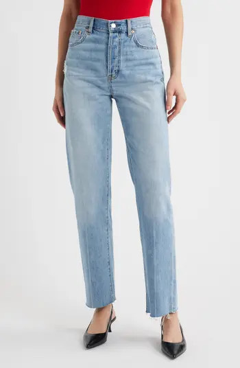 Cassie Raw Hem Super High Waist Straight Leg Jeans | Nordstrom