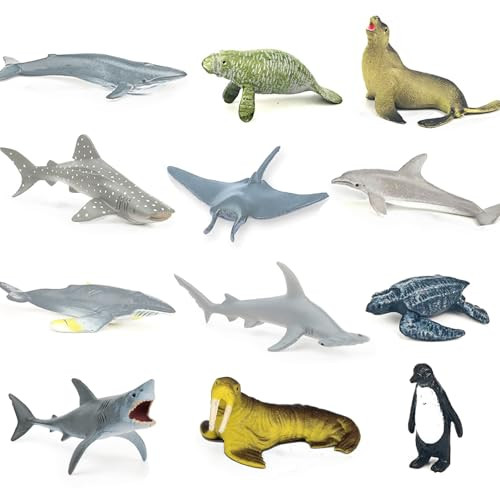 12 Pcs Figures Toys Realistic Mini Sea Animal Figurines, Plastic Learning Educational Playset Animal Themed Party Supplies Cake Topper Ornaments for Easter Egg Birthday Christmas | Amazon (US)