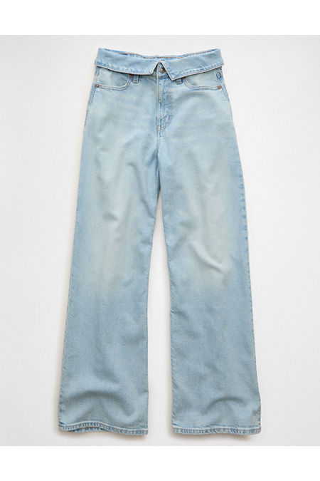 AE Curvy Super High-Waisted Baggy Wide-Leg Jean Women's Light Wash 00 Regular | American Eagle Outfitters (US & CA)