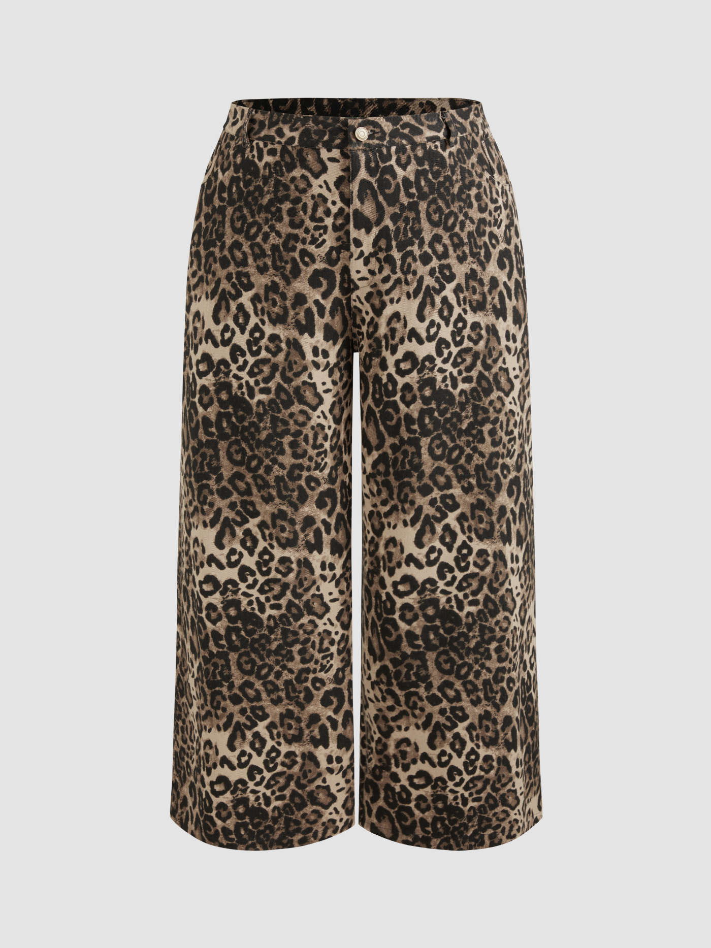 100% Cotton Mid Rise Leopard Pocket Wide Leg Trousers Curve & Plus | Cider