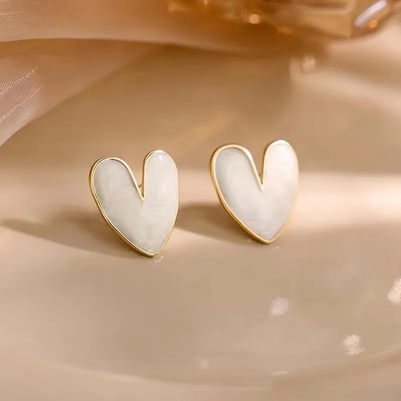 Unique White Heart Stud Earrings Personality Ear Jewelry For Women Valentine's Day Gift | Temu Affiliate Program