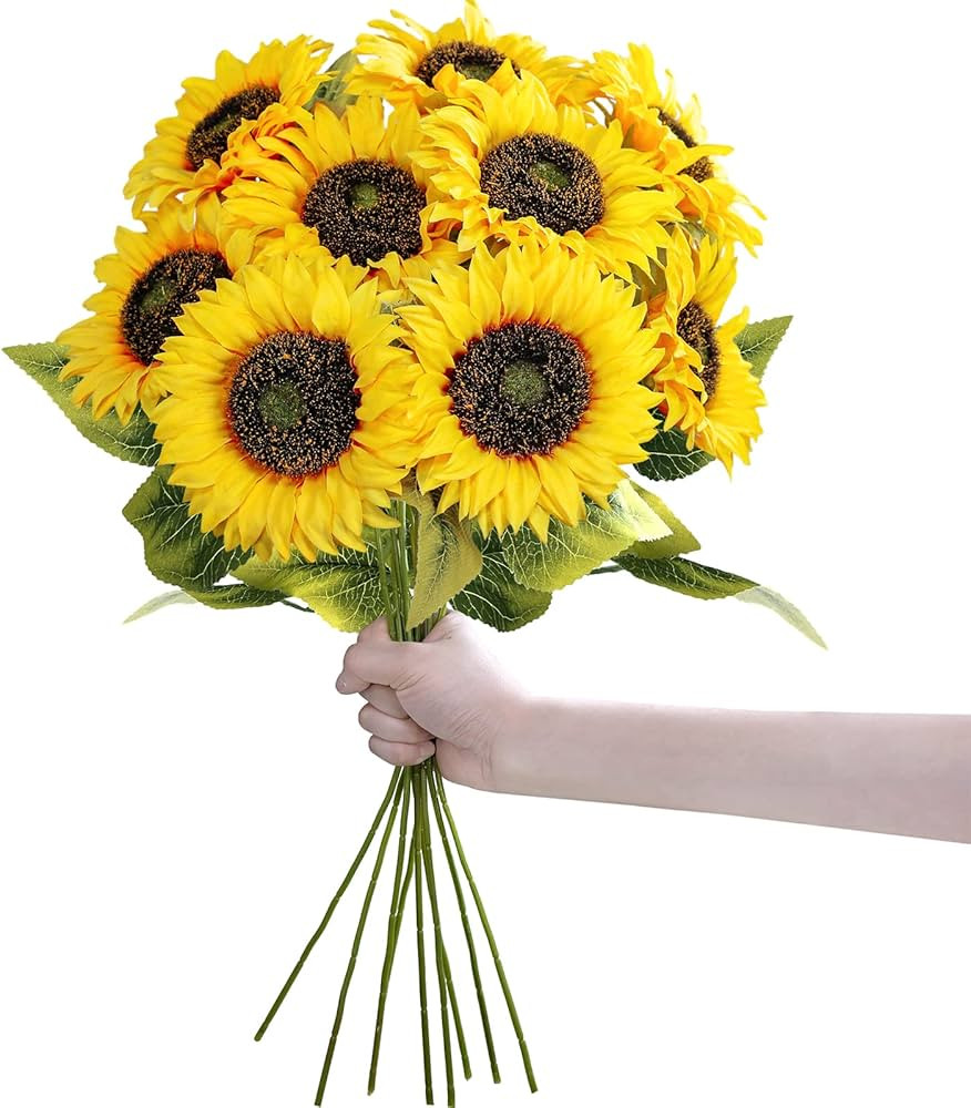 Winlyn 9-Pack Artificial Sunflower Stems, 19.7" Tall Full & Lifelike Yellow Silk Flowers with Lon... | Amazon (US)