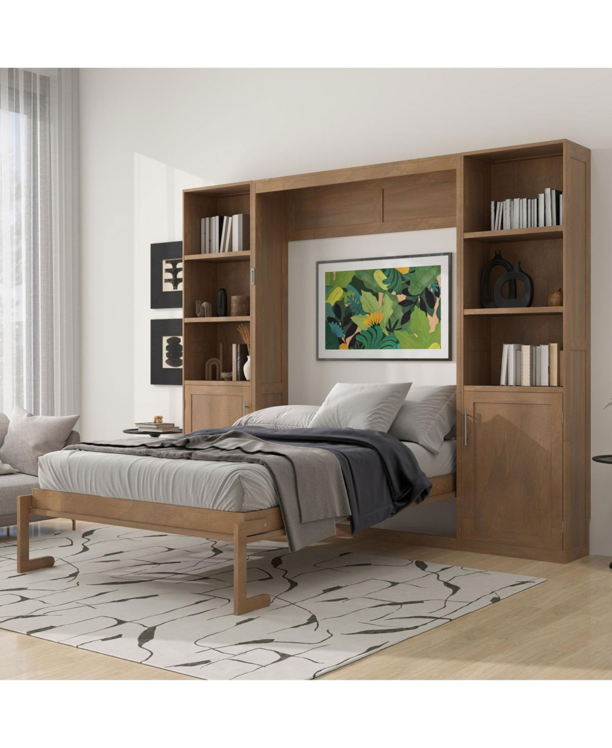 Streamdale Furniture Queen size wooden Murphy Bed with Storage Shelves & Cabinets - Wood | Macy's