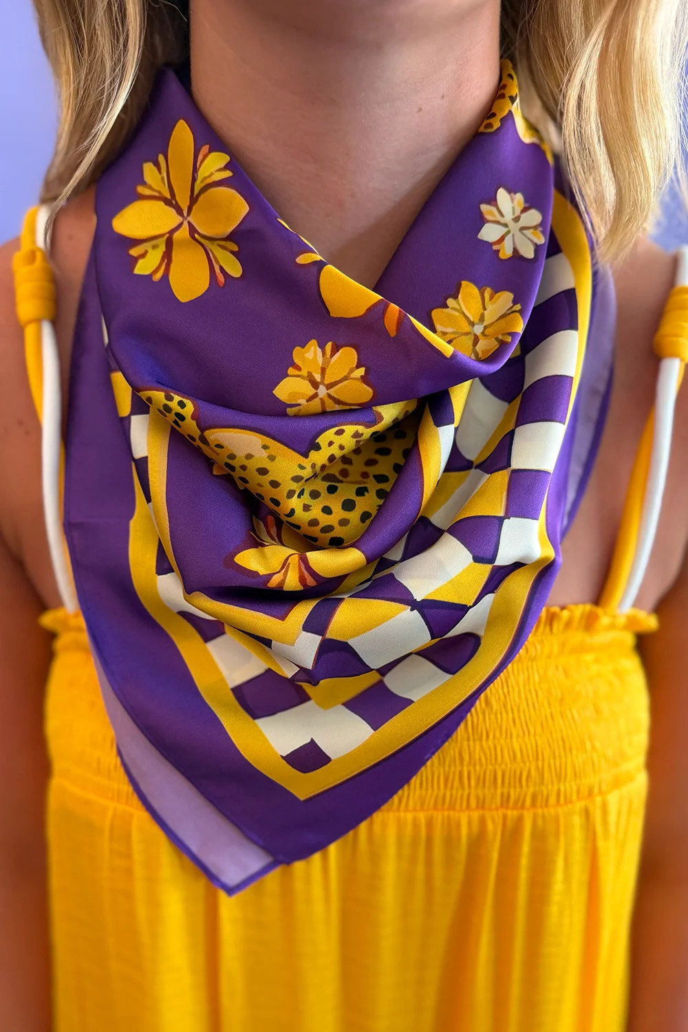 Silky Neck Scarf Purple and Gold Cheetah | Shop.app