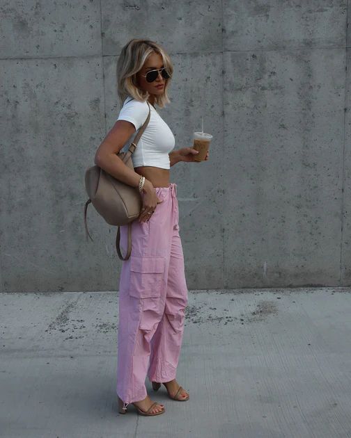 Melanie Nylon Cargo Pants - Pink | VICI Collection