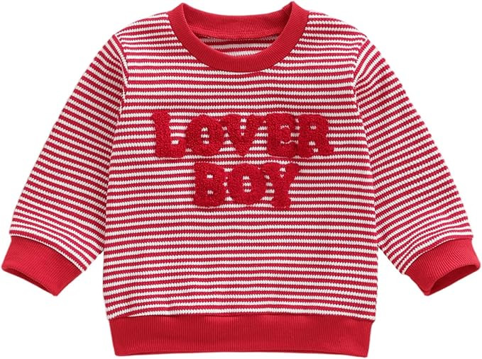 Toddler Baby Boy Valentines Outfit Lover Boy Baby Sweatshirt Striped Knit Kids Pullover Sweater S... | Amazon (US)