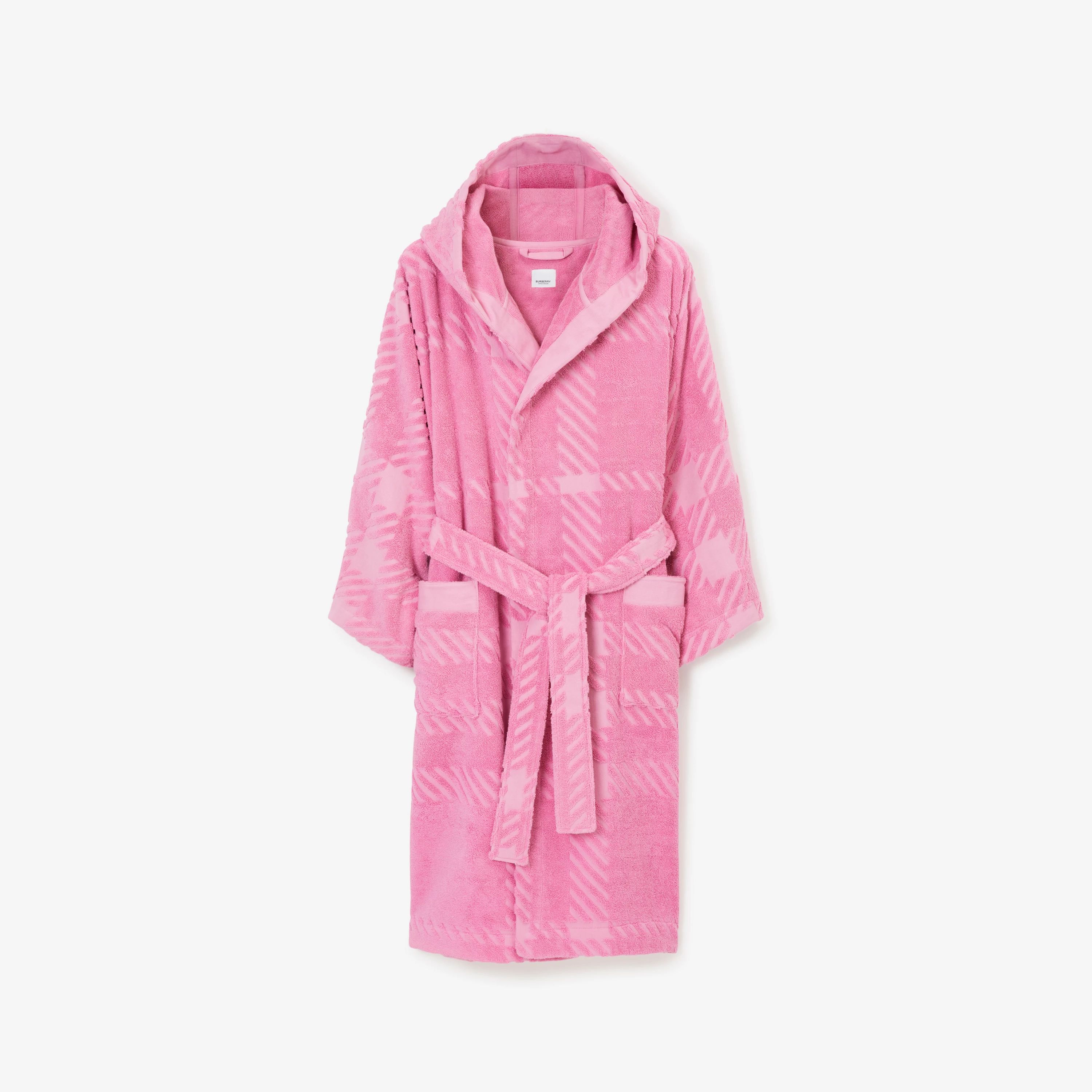 Check Cotton Jacquard Hooded Robe in Bubblegum Pink | Burberry® Official | Burberry (US)