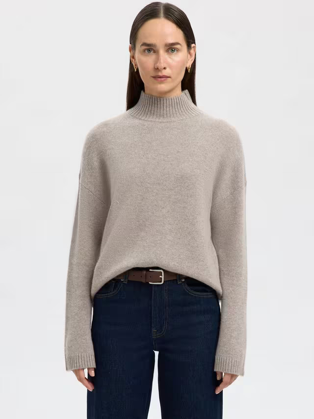 Selected Cille Wool Cashmere Blend High Neck Jumper, Irish Cream | John Lewis (UK)