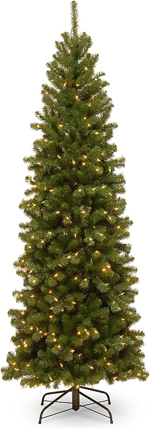 National Tree Company Pre-Lit Artificial Slim Christmas Tree, Green, North Valley Spruce, White L... | Amazon (US)