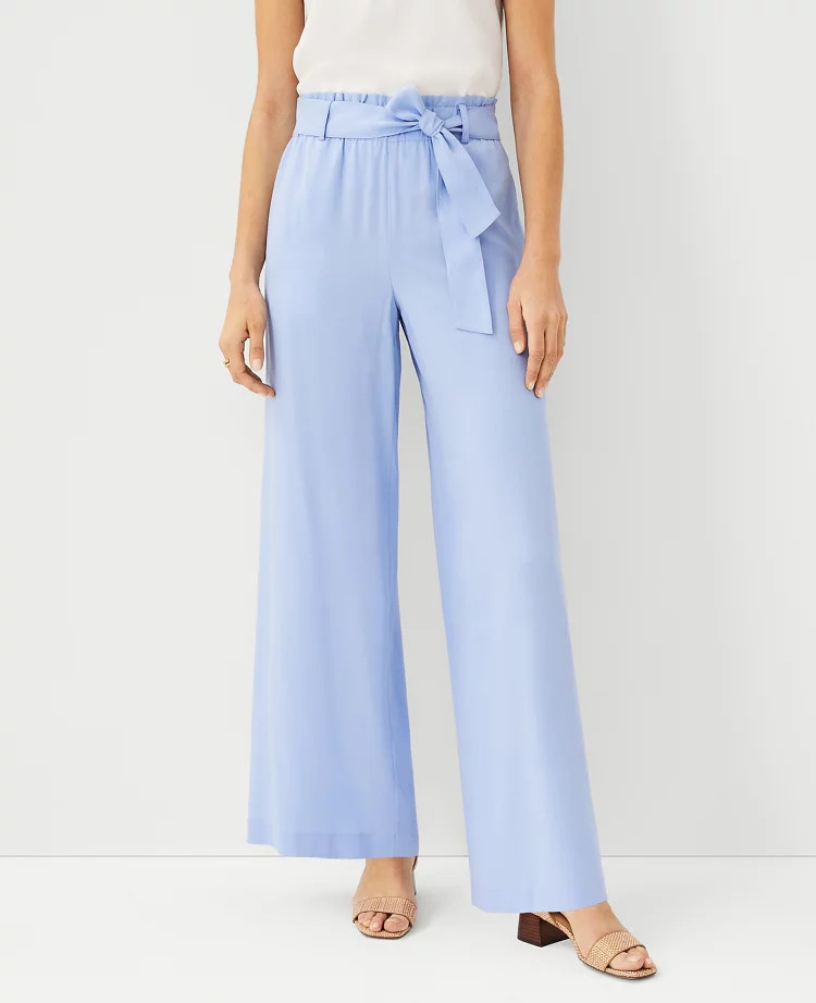 Tie Waist Pant, Monochromatic Outfit, Monochrome Outfit, Blue Button Down, Blue Pants, Blue Outfit | Ann Taylor (US)