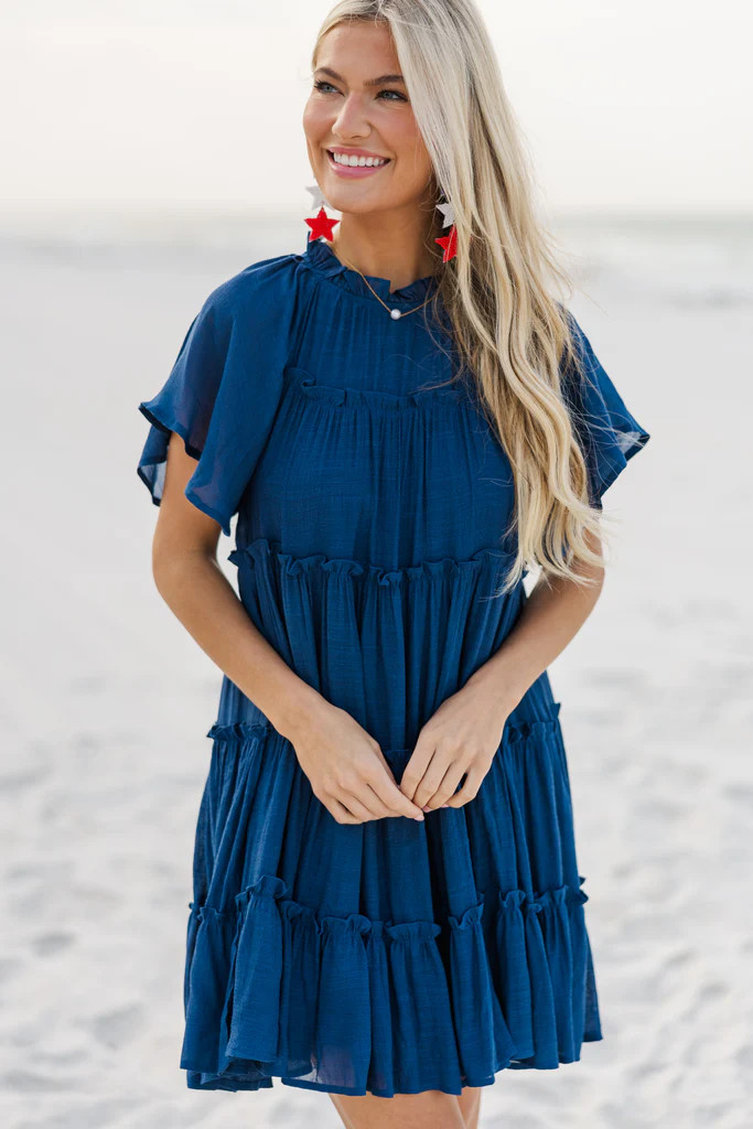 Where It All Begins Navy Blue Babydoll Dress | The Mint Julep Boutique