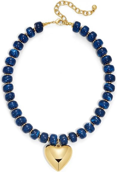 CLASSYZINT Colorful Chunky Beaded Necklace with Gold Puff Heart Pendant Statement Necklace for Wo... | Amazon (US)