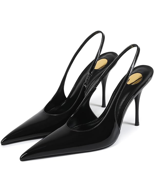 Slingback High Heels for Women Sexy Fashion Patent Leather Stiletto Pumps Closed Pointed Toe 4 In... | Amazon (US)