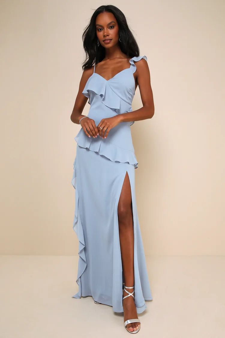 Utterly Captivating Light Blue Ruffled Sleeveless Maxi Dress | Lulus