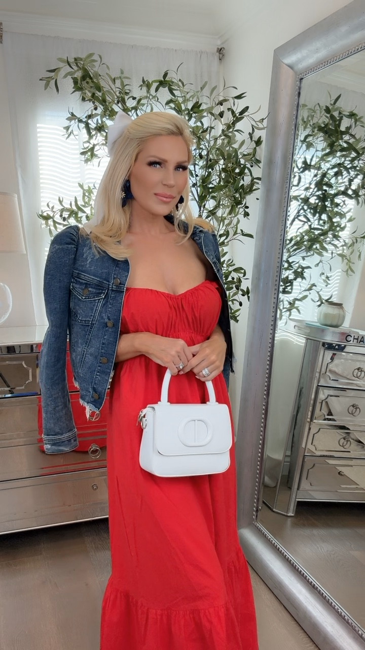 Super Cute red dress for 4th of July from #Target! Great price point too 

Got in the small! I am 5’6 

Jacket is from retrofete a few yrs back but linked similar 

#LTKVideo #LTKSeasonal #LTKFindsUnder50