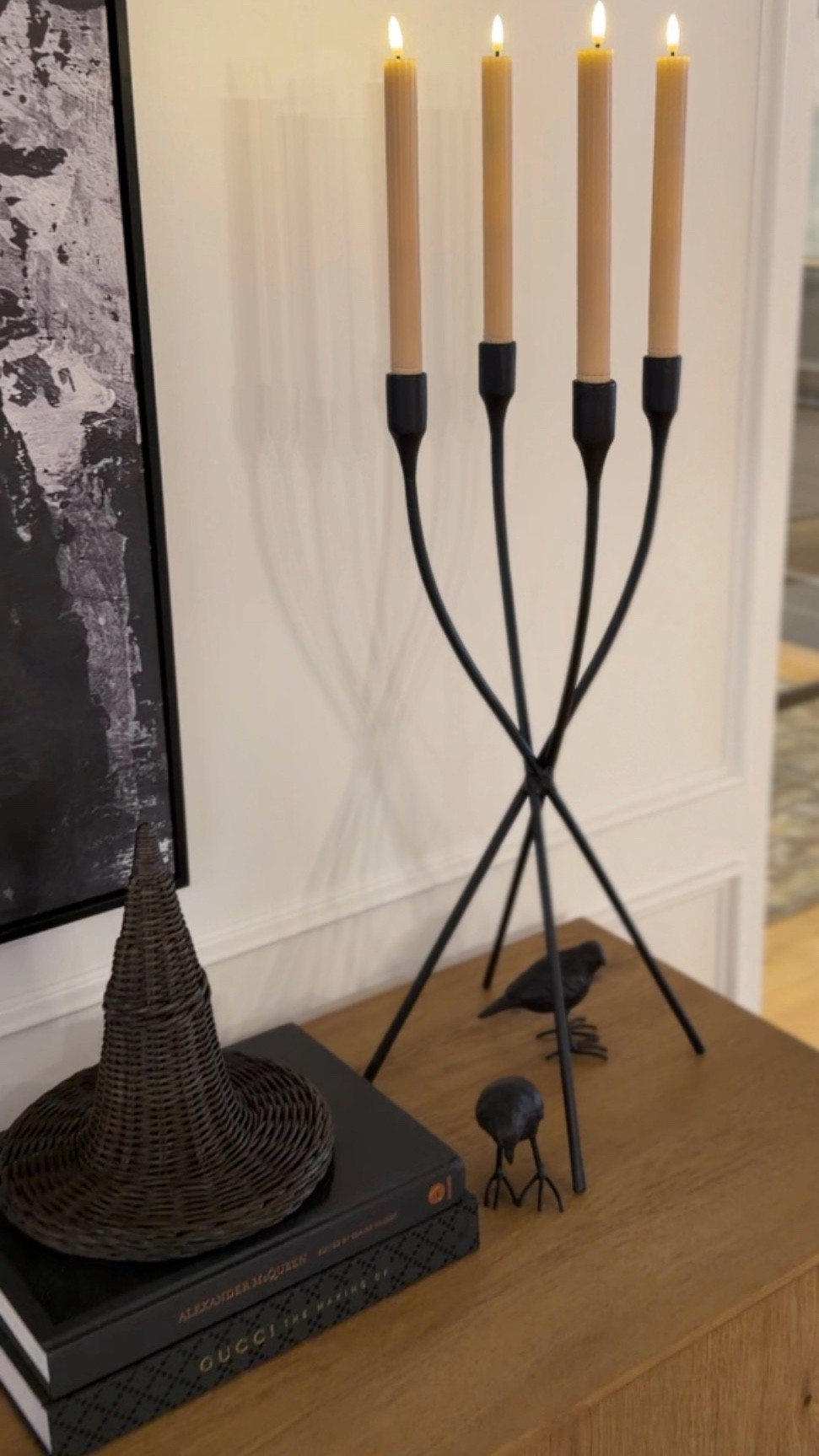 Loving this extra tall, black candle stand and these battery operated candles from Target that come with a remote! I have been using the five hour timer daily

Target find-Pottery Barn-battery operated candles-candle with remote-wicker witch hat-McGee and Co.-black candelabra-Halloween decor-Halloween find-Halloween entry table

#LTKSeasonal #LTKStyleTip #LTKHome