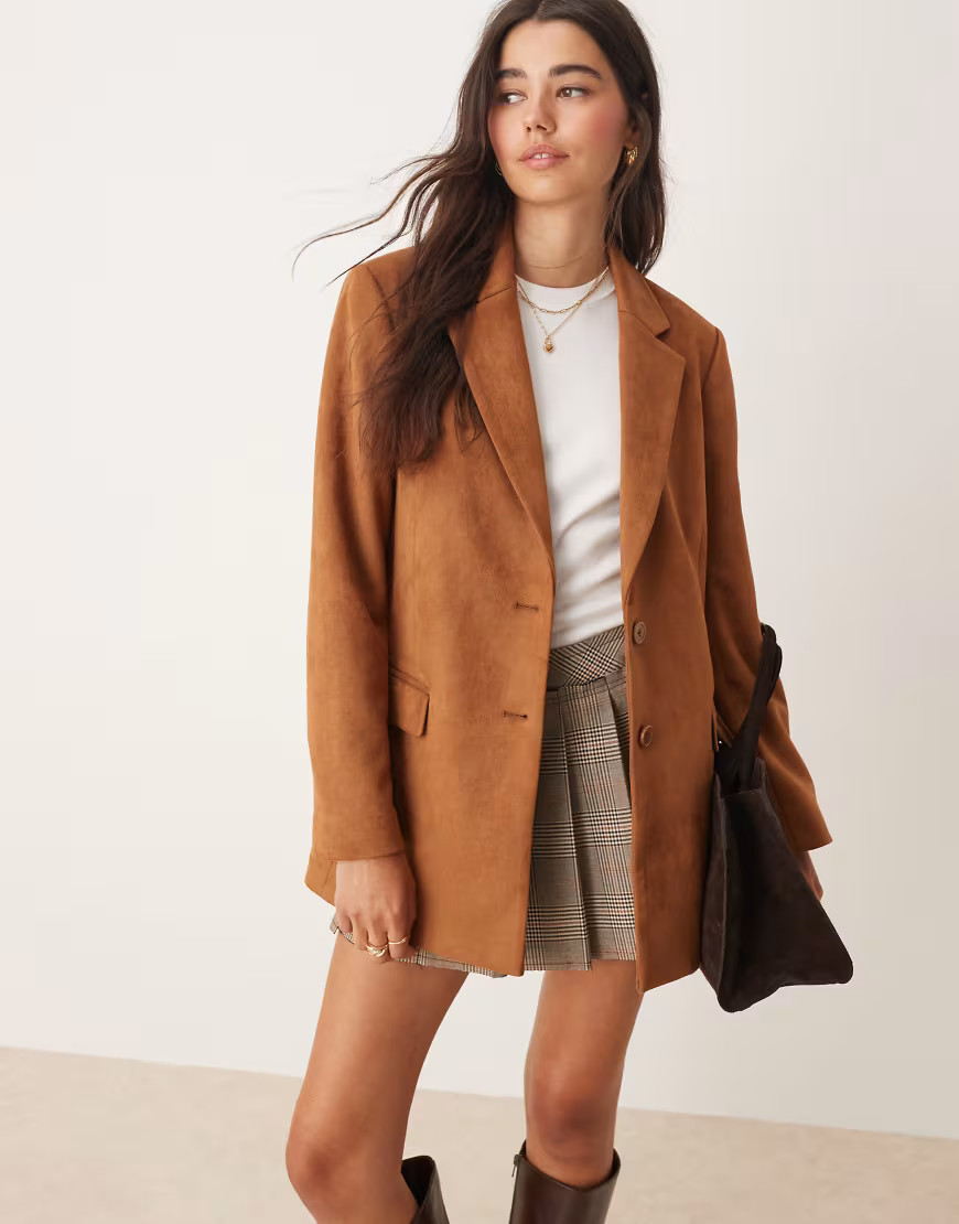Miss Selfridge suedette blazer in tan-Neutral | ASOS (Global)