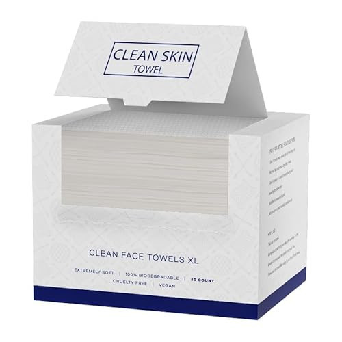 Clean Skin Disposable Face Towels XL 10"x12"Oeko-TEX Certified Viscose Facial Towelettes | 75 GSM Soft Lint-Free for Acne-Prone Sensitive Skin,Dry Wipes Makeup Removal Face Washing Travel | 50 Count | Amazon (US)