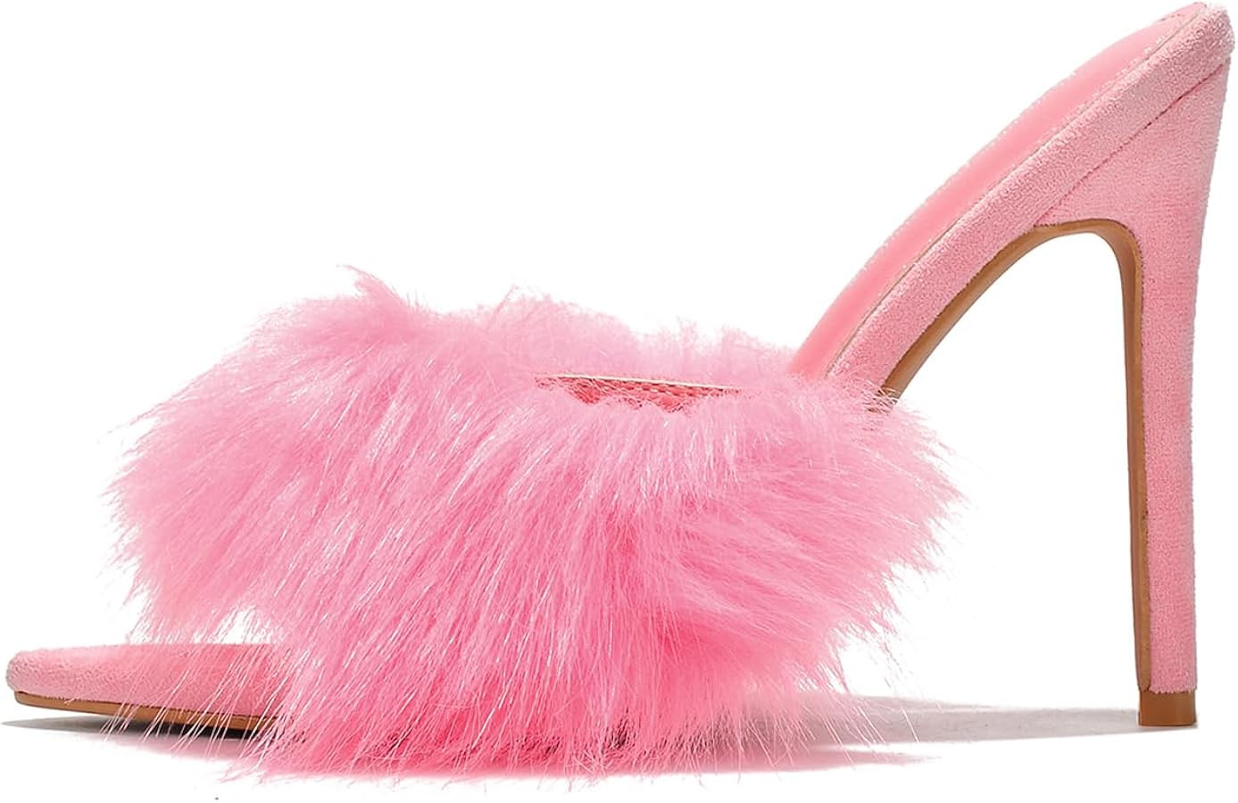 Cape Robbin Fuji Faux Fur Open Pointy Toe Stiletto Mule Heel Sandal-Open Peep Toe Slip on Stilett... | Amazon (US)