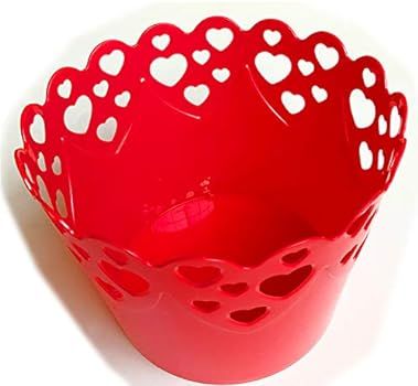 Valentines Day Baskets Empty for Gifts Red Plastic Round Bucket Decorative Container for Kids Toy... | Amazon (US)