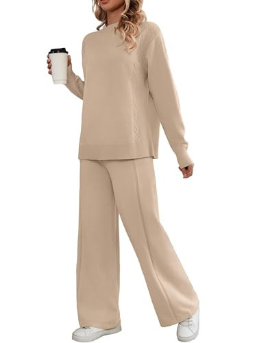 SuperPrity Sweater and Pants Set Women Comfy Cozy Plus Size Two Piece Outfits Set Long Sleeve Pullover Top Knit Sweatsuits Matching Lounge Wear-2XL,Khaki | Amazon (US)