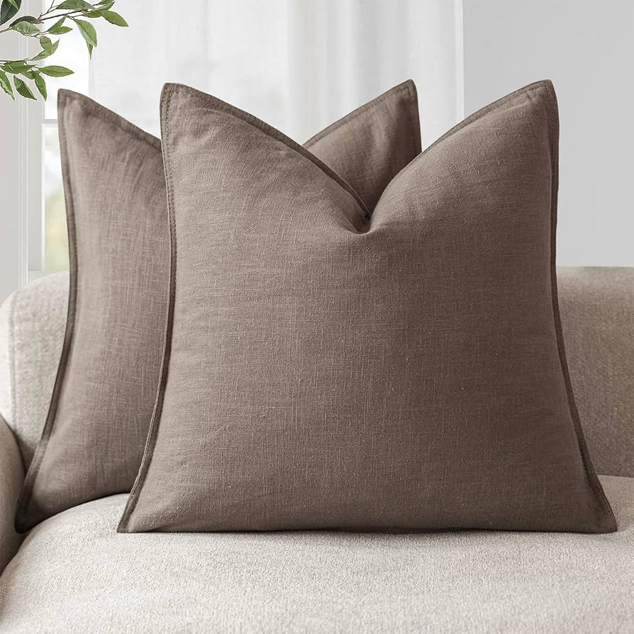 Foindtower Set of 2, Decorative Linen Soild Throw Pillow Covers Soft Accent Euro Cushion Case Far... | Amazon (US)
