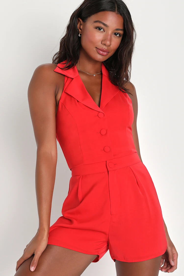 Dandy Darlin' Red Collared Button-Front Tie-Back Vest Tank Top | Lulus