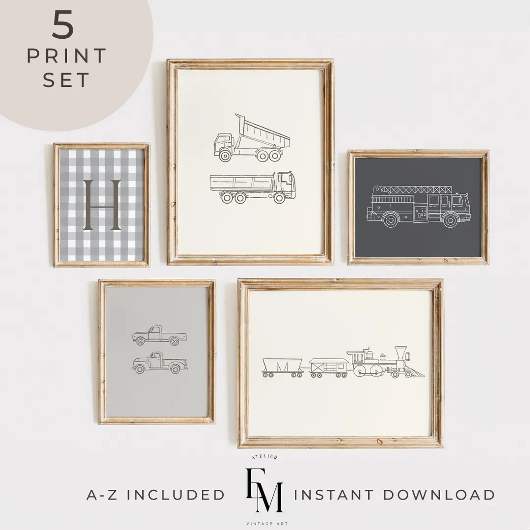 Blue Vehicle Prints Navy Blue Truck Boys Gallery Wall Set Truck Wall Art Firetruck Print Boy Nurs... | Etsy (US)