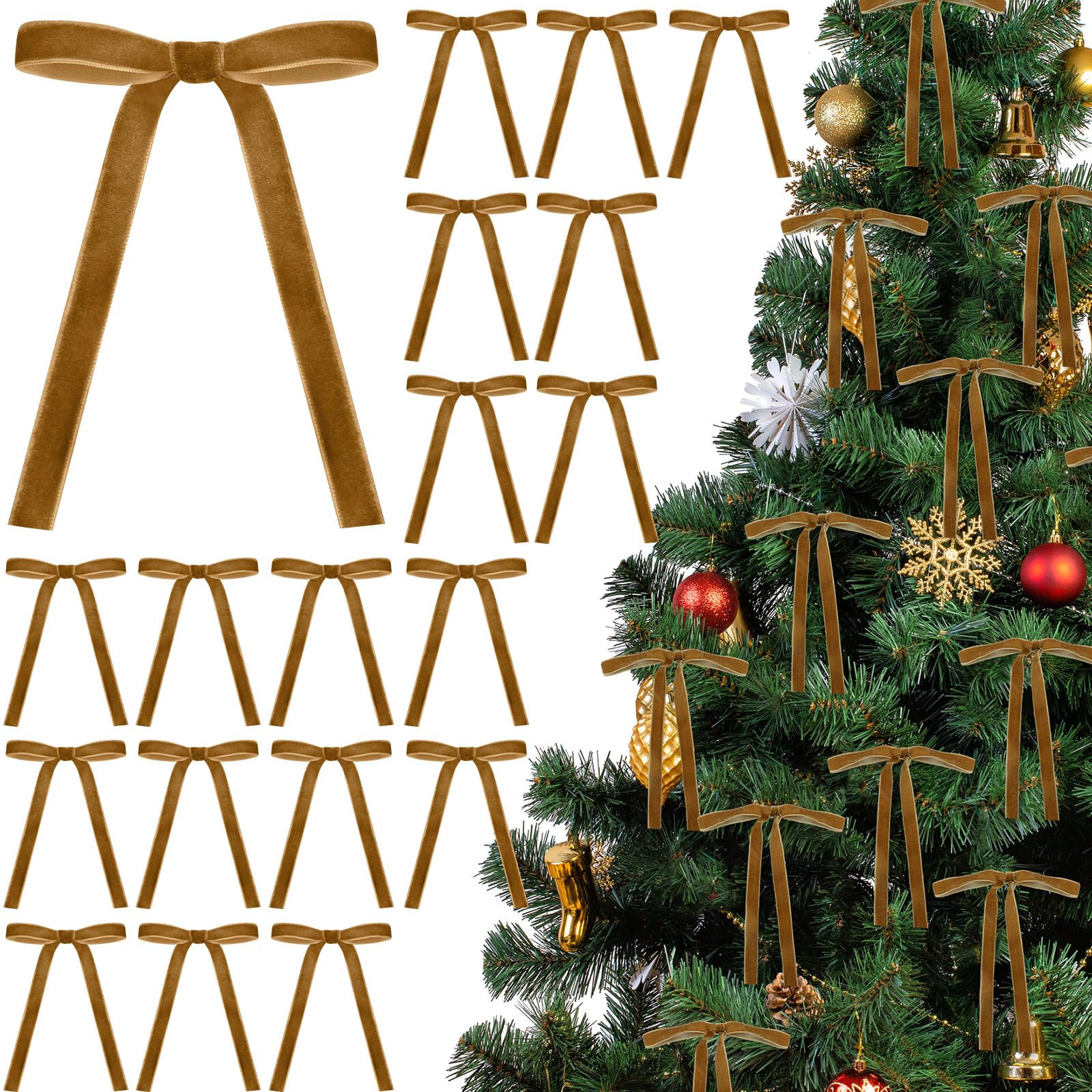 24 Pcs Velvet Bows Christmas Tree Ornaments Vintage Velvet Ribbon Bows for Tree Garland Wreath In... | Amazon (US)