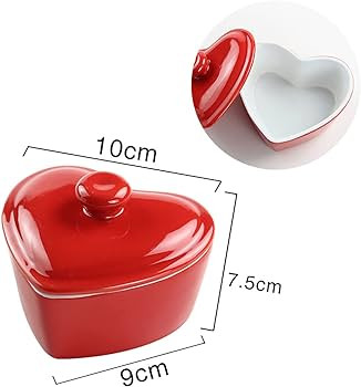 Bicuzat Heart-Shaped Dessert Bowl with Lid Ceramic Baking Bowl Rice Bowl-5 OZ-Red | Amazon (US)