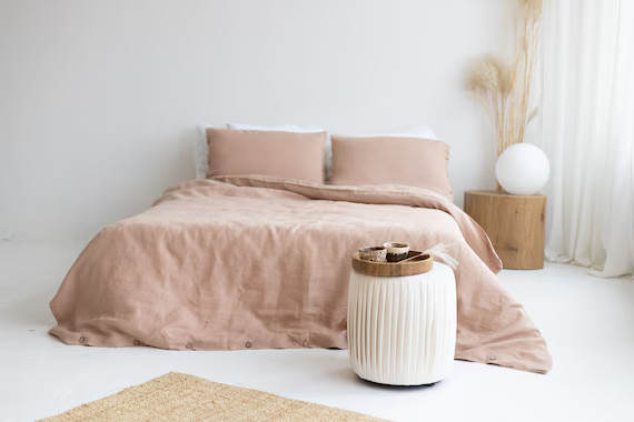 Peach Linen Duvet Cover and Pillowcases Linen Bedding Set | Etsy | Etsy (US)