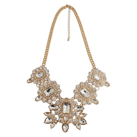 Women's Short Necklace with Stones - Gold/Clear (18") | Target