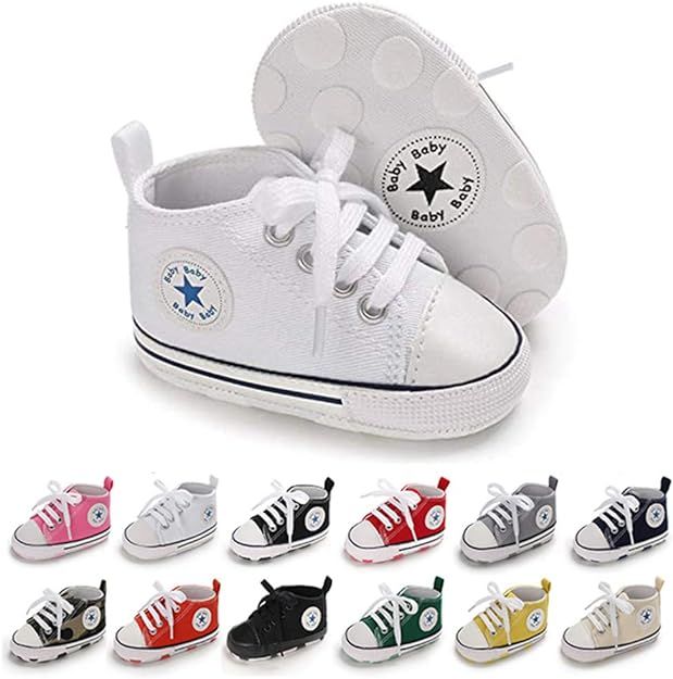 Baby Girls Boys Shoes Soft Anti-Slip Sole Newborn First Walkers Star High Top Canvas Denim Unisex... | Amazon (US)