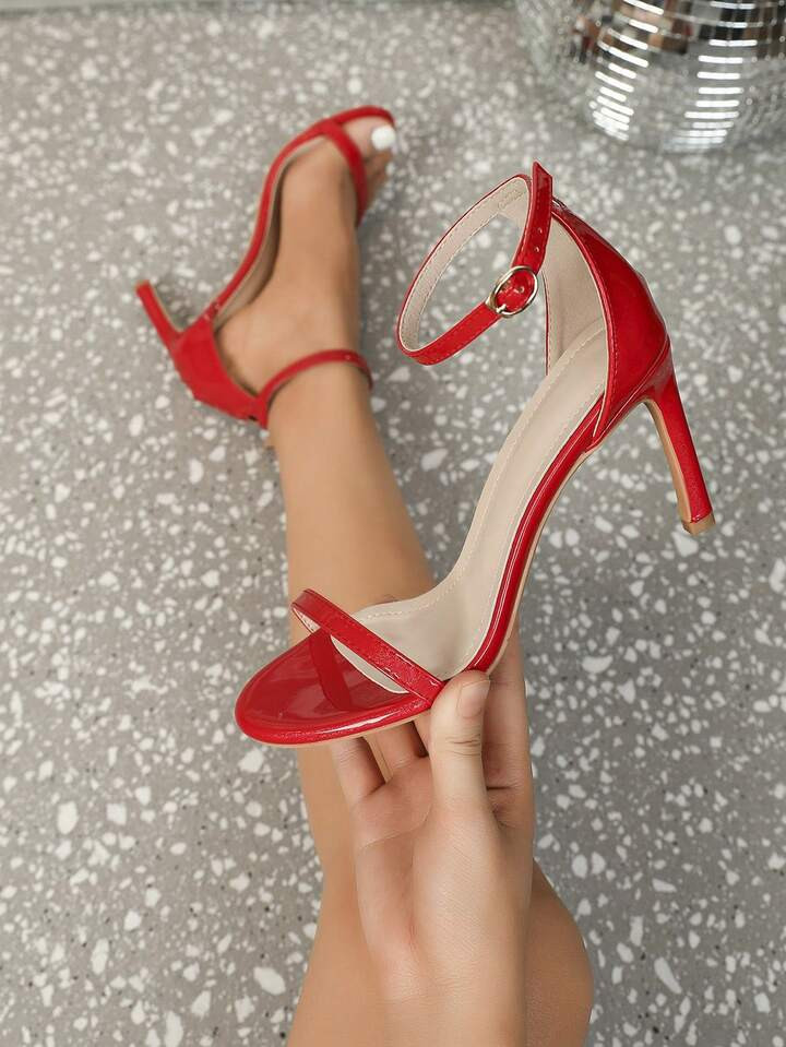 Women's Sexy Red Peep Toe High Heel Ankle Strap Sandals, Minimalist, Elegant And | SHEIN