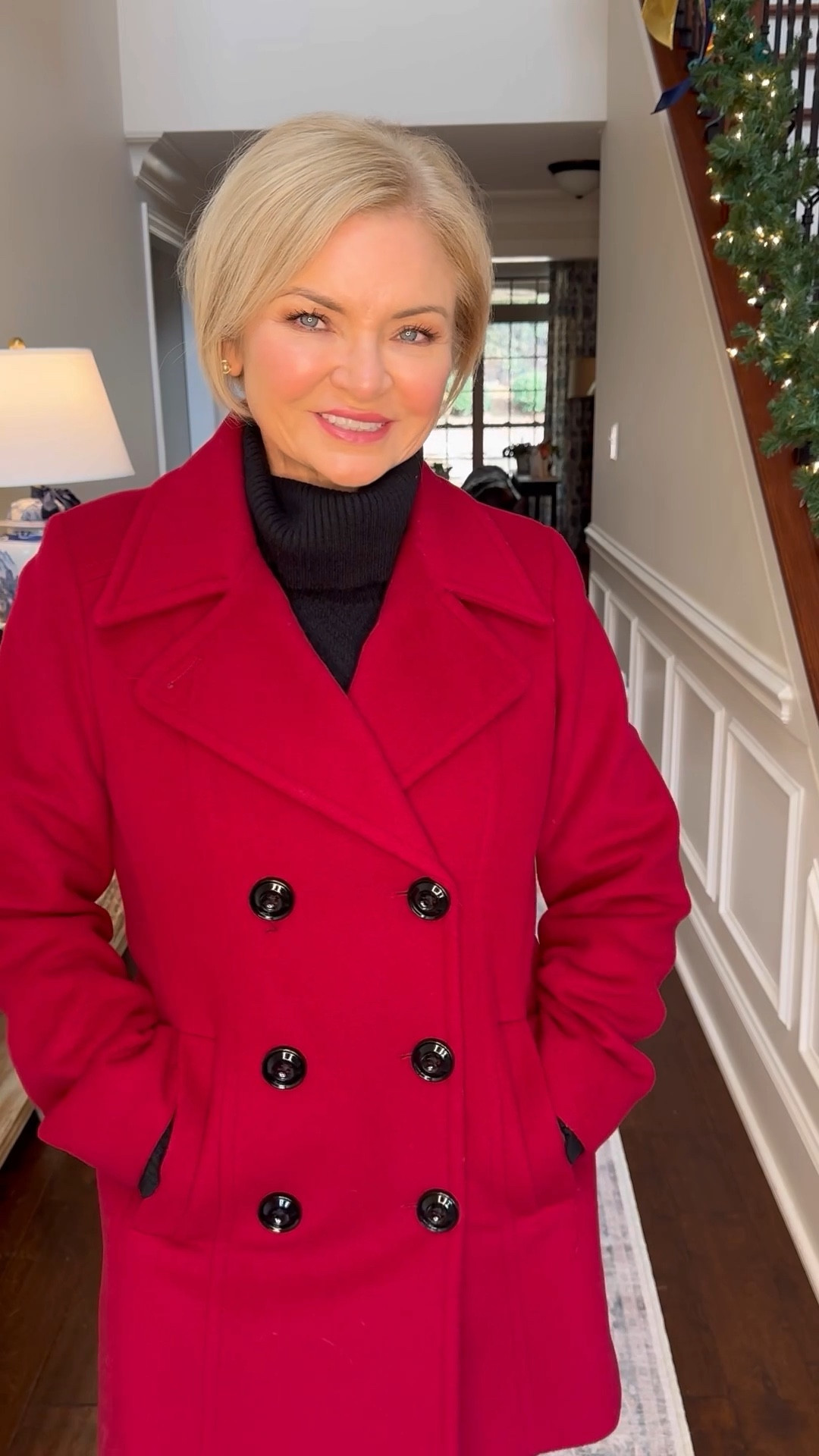 Classic red peacoat over a black turtleneck & pants. Top it off with a timeless Coach bag & plaid scarf. I'm wearing a Medium Petite in the coat , small sweater & 00/2 pants  

Red coat
Winter coat
Winter outfit
Holiday outfits
Petite fashion
Over 50

#stylewithserena
#petitefashion
#fashionover50
#holidayoutfits
#midlifefashion

#LTKHoliday #LTKWatchNow #LTKStyleTip