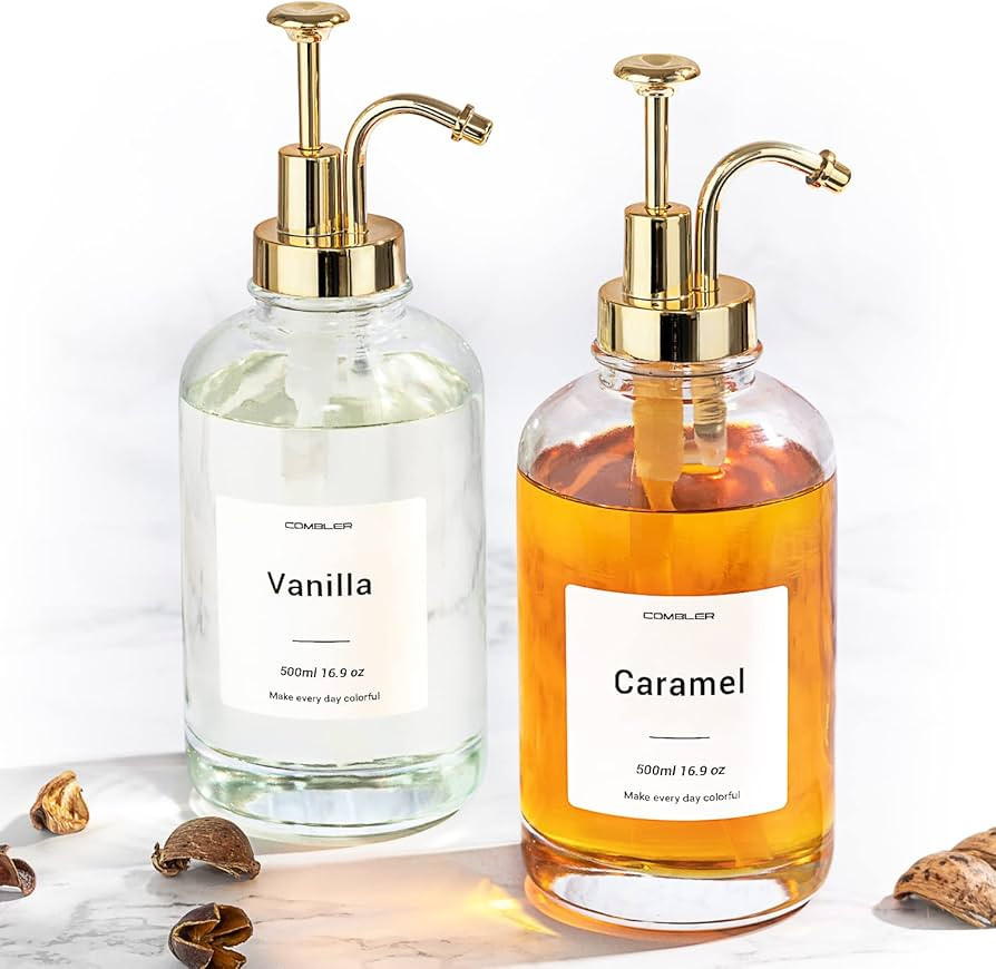 Combler Coffee Syrup Dispenser for Coffee Bar Accessories, 16.9oz 500ml Syrup Bottles 2pcs Set, G... | Amazon (US)