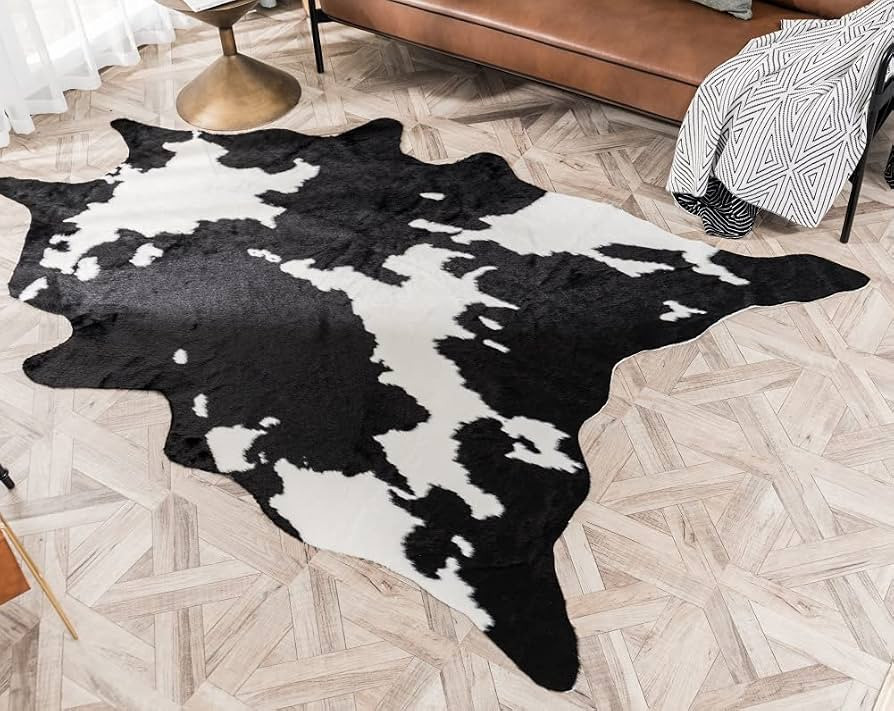 Larger Cow Print Rug Black and White Faux Hide Area Rug Faux Cowhide Rugs Animal Printed Area Rug... | Amazon (US)