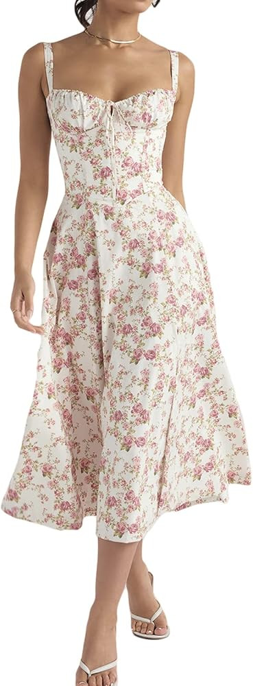 houstil Women's Summer Floral Print Dress Midi Sleeveless Strappy Cami Bodycon Casual Wedding Gue... | Amazon (US)