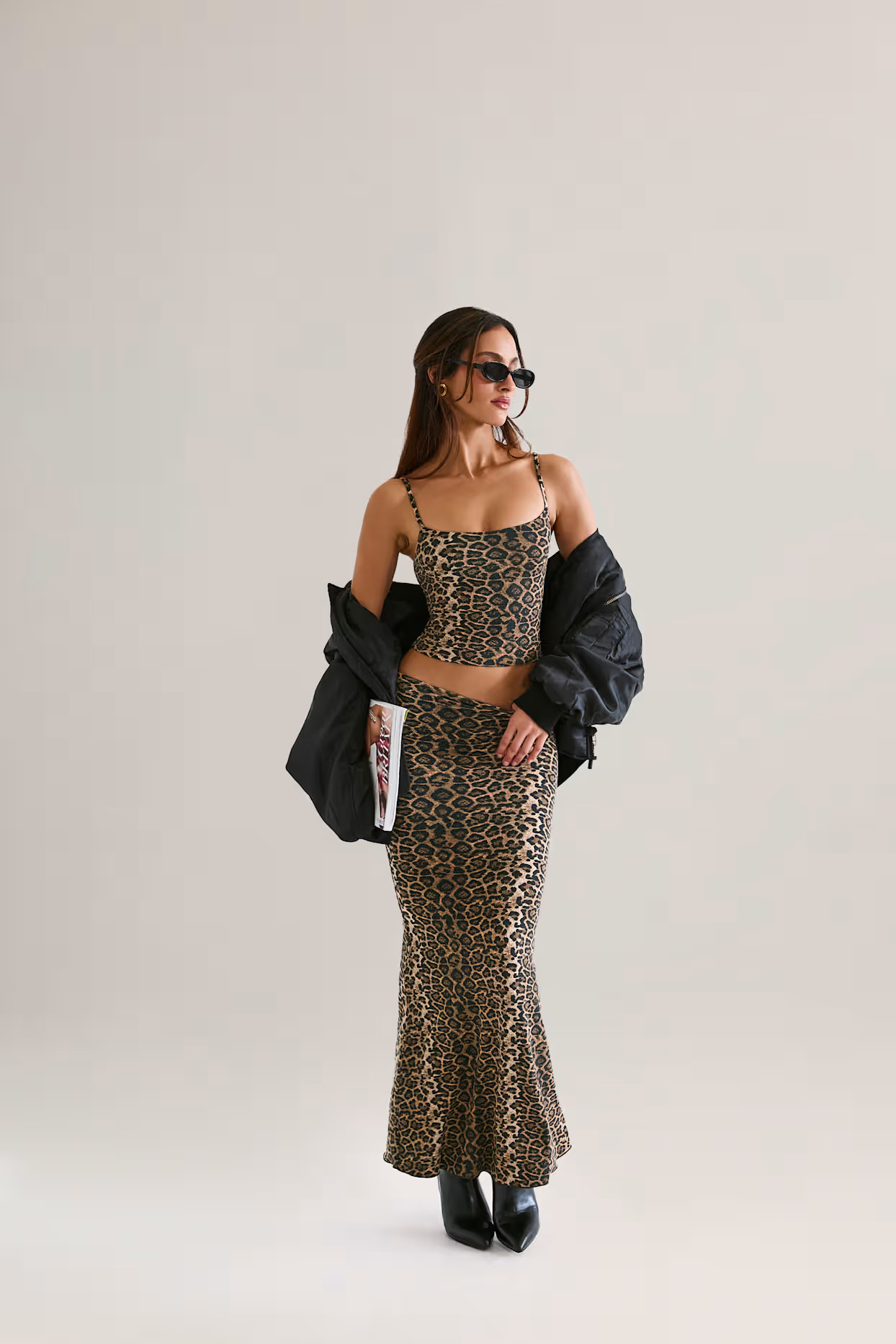 Modal Mid-Rise Fishtail Maxi Skirt in Leopard Print | Oh Polly
