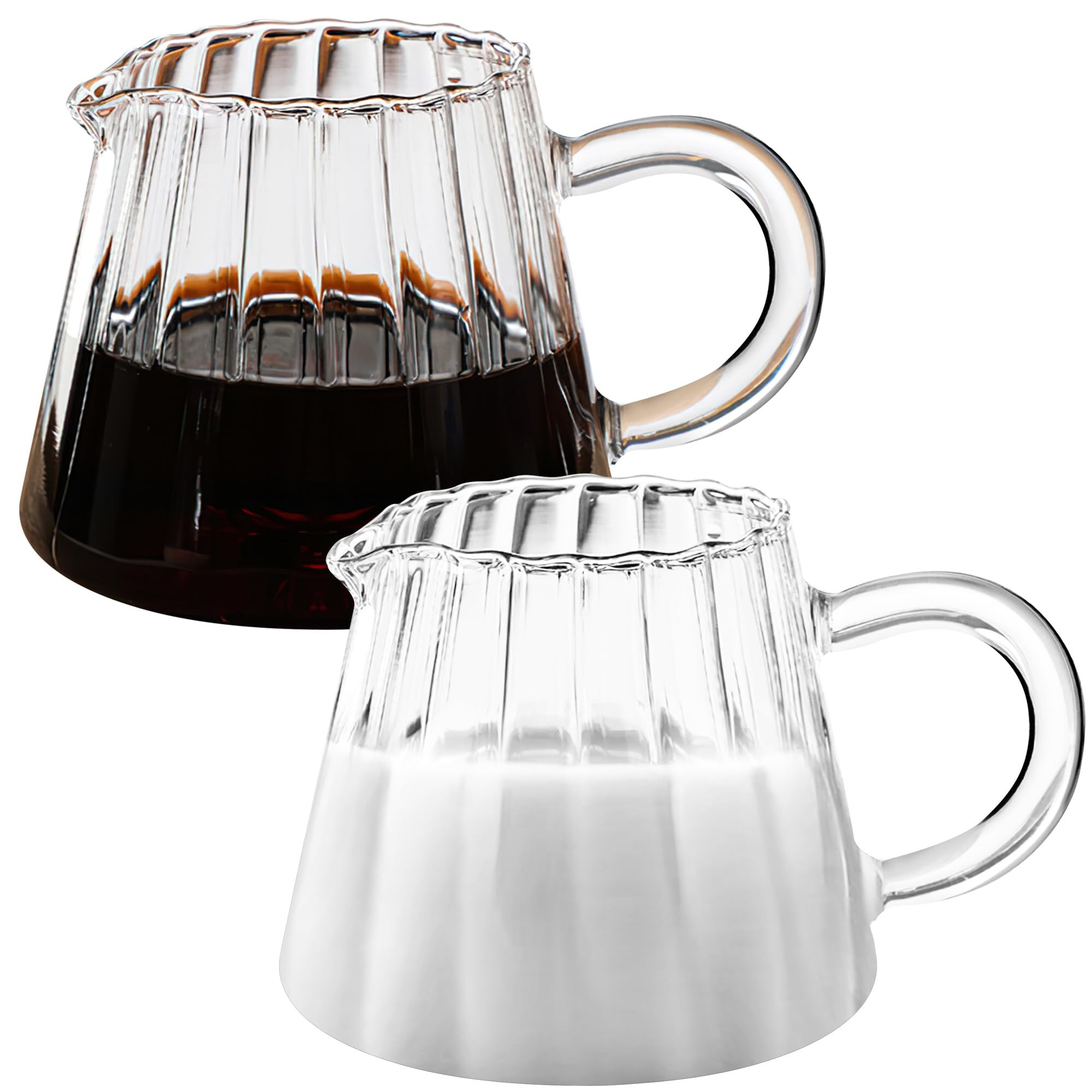 Loscarol 2 Pcs Small Glass Pitcher - Elegant Wave Shaped Creamer Pitcher for Coffee, Milk, Tea, 6... | Amazon (US)