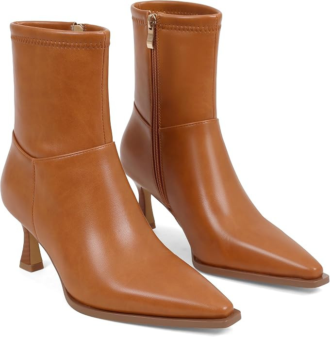 Womens Ankle Boots Kitten Heel Booties Pointed Toe Short Boots | Amazon (US)