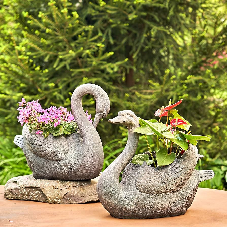 Zaer Ltd. Set of 2 Magnesium Swan Flower Planters | Amazon (US)