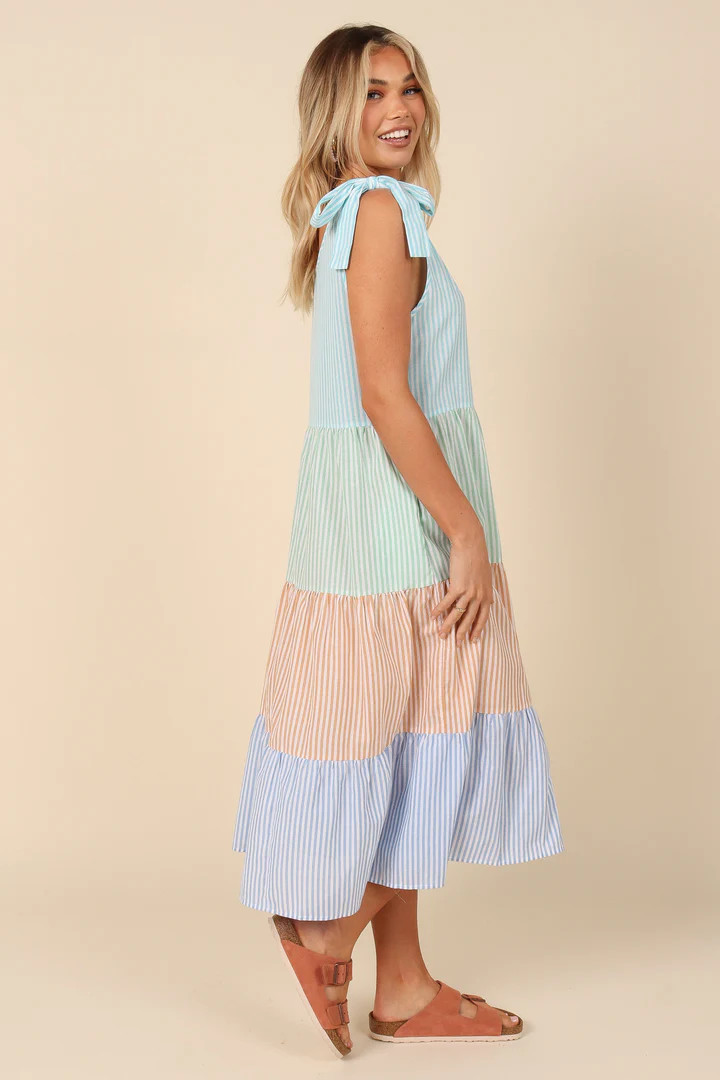 Equator Tie Shoulder Midi Dress - Stripe | Petal & Pup (US)