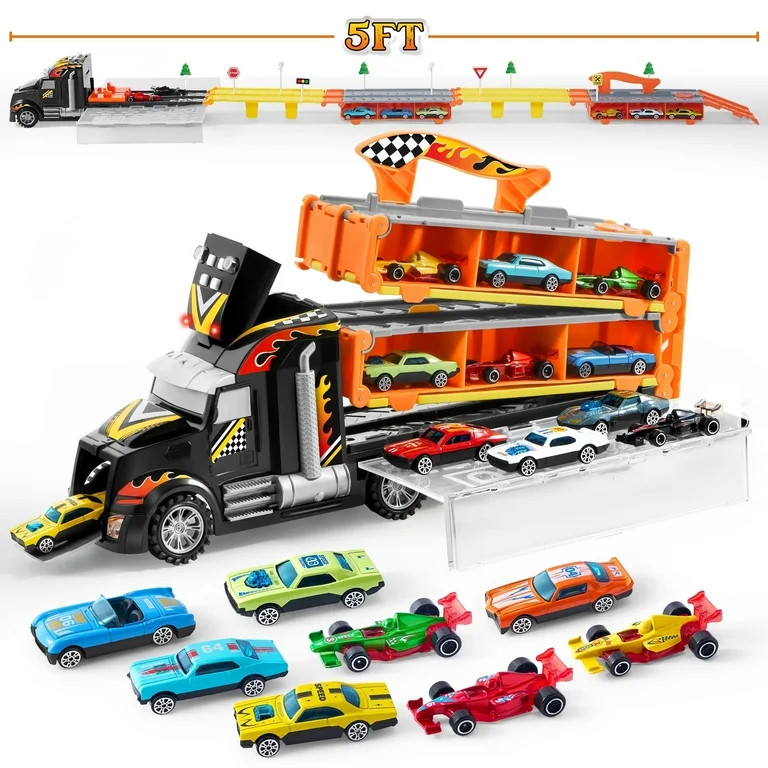 Joyfy Carrier Truck with Lights & Sounds, 12 Die-Cast Metal Toy Play Vehicle with 5-FT Ejection R... | Walmart (US)