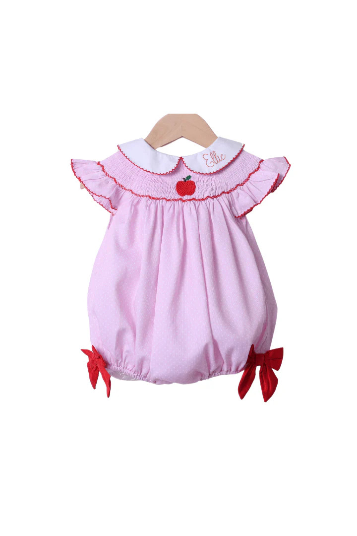 Smocked Apple Pink Polka Dot Bubble | The Smocked Flamingo
